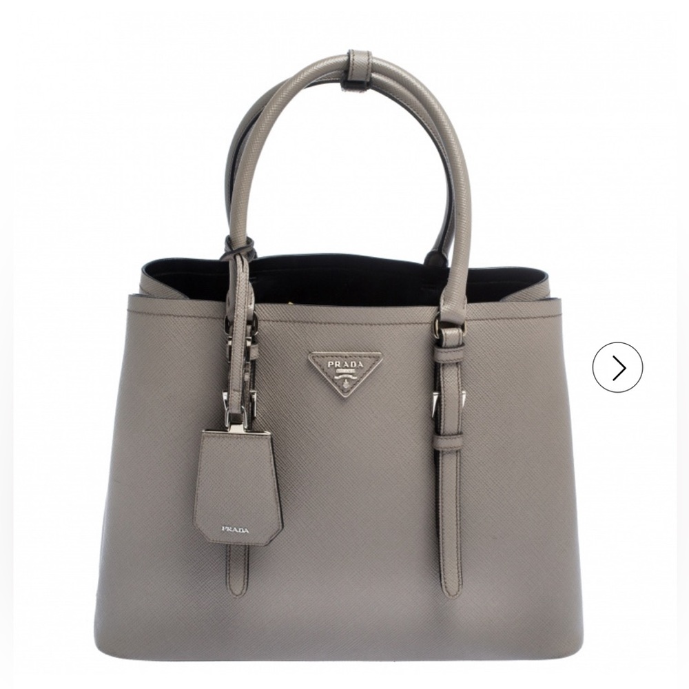 Prada Grey Saffiano Cuir Leather Medium Double Handle Tote